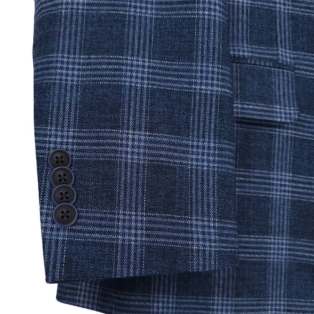 Nautica Mens Modern Fit Sport Coat Blazer 44S Navy Blue Plaid Stretch NWT